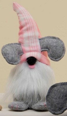 9" Pink Dog Gnome with Plaid Hat