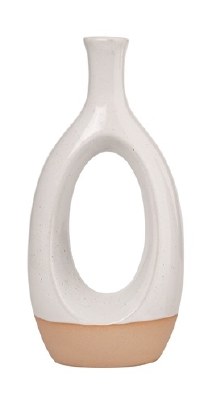 12" Distressed White Ceramic With Terracotta Bottom Open Hole Vase