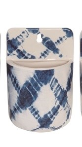 8" Blue and White Ceramic Grid Tie Dye Wall Pot