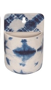 8" Blue and White Ceramic Splotch Tie Dye Wall Pot
