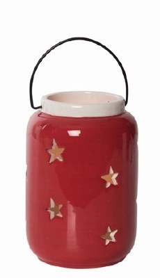 5" Red Ceramic Star Cutout Candle Lantern