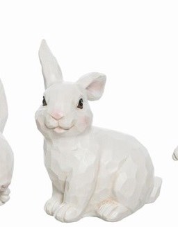 4" White Polyresin Sitting Bunny With Ear Up