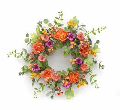 26" Round Faux Multicolor Mixed Floral Wreath