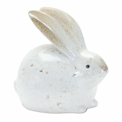 6" Distressed White Ceramic Bunny With Ears Up