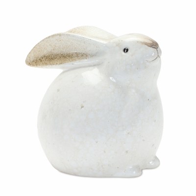 6" Distressed White Ceramic Bunny With Head Up