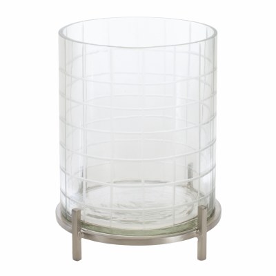 8" Clear Glass Grid Hurricane With Silver Stand
