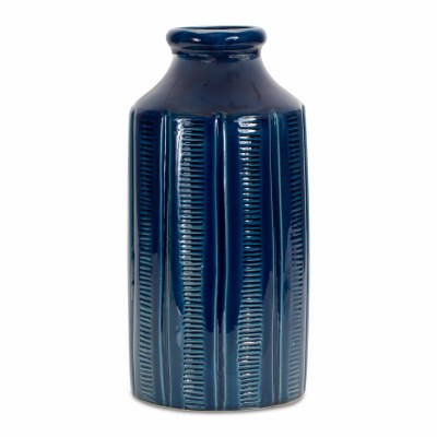 13" Dark Blue Ceramic Lined Vase