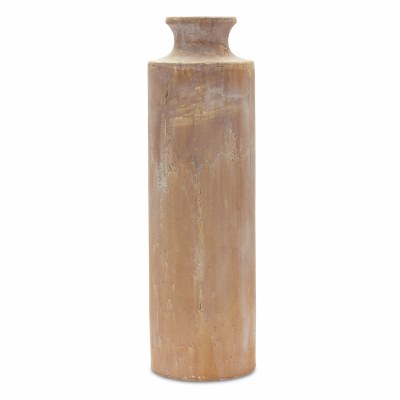24" Whitewashed Terracotta Cylinder Vase