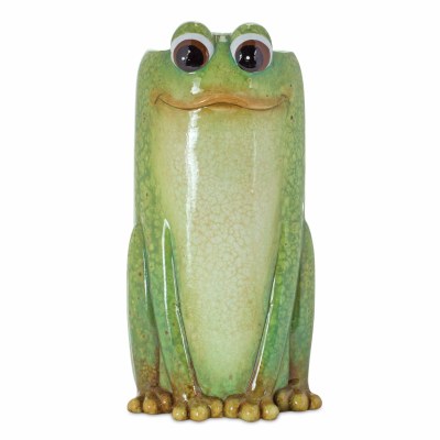 10" Green Ceramic Tall Frog Vase