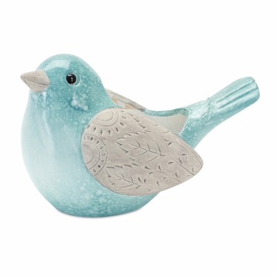 8" Light Blue Ceramic Bird Facing Left Pot