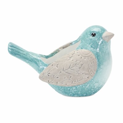 8" Light Blue Ceramic Bird Facing Right Pot