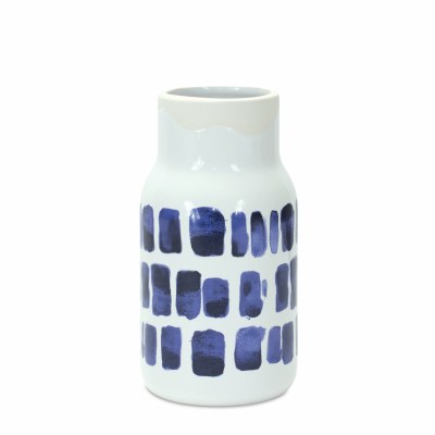 8" White With Blue Dots Ceramic Vase