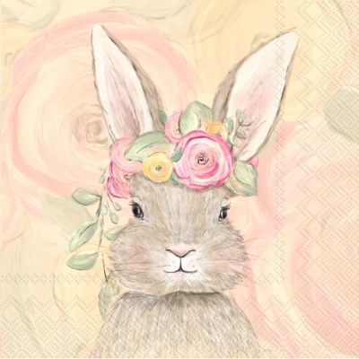 5" Square Bunny with Flower Crown Beverage Napkins
