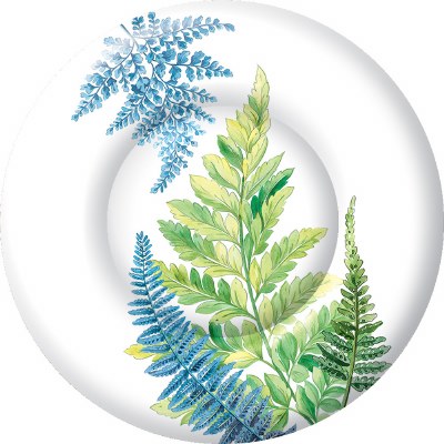 8" Package of 8 Round Blue and Green Frond Paper Plates