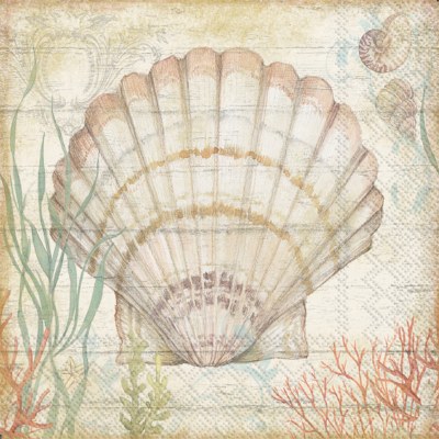 5" Square Shell and Coral Beverage Napkins