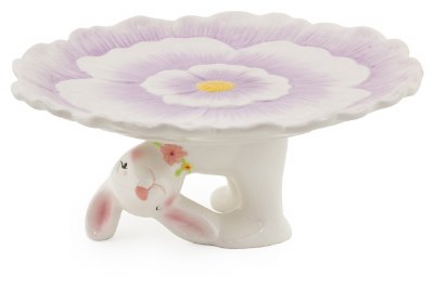 9.5" Floral Flower Bunny Rabbit Pedestal Plate