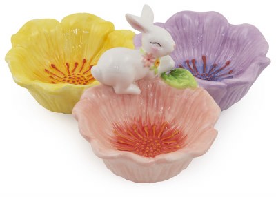 8" Flower Floral Bunny Three Compartment Dish