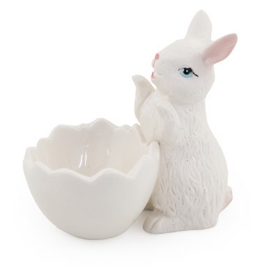 3.5" White Bunny with Egg Dish Tealight or Placard Holder