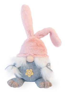 12" Pink and Gray Bunny Ear Easter Gnome