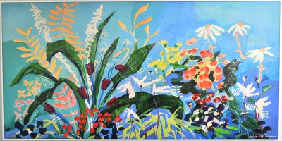 30" x 60" Multicolor Flower Garden Canvas in a White Frame