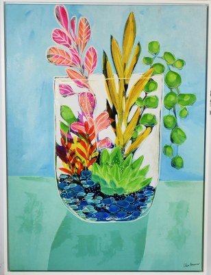 48" x 36" Succulent in Vase Canvas in White Frame