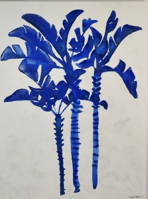 40" x 30" Three Blue Banana Trees Canvas