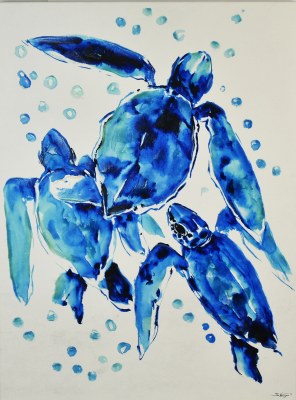 40" x 30" Three Blue Turtles on Canvas 2