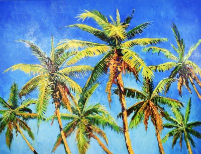 45" x 60" Palm Tree Tops on Blue Canvas