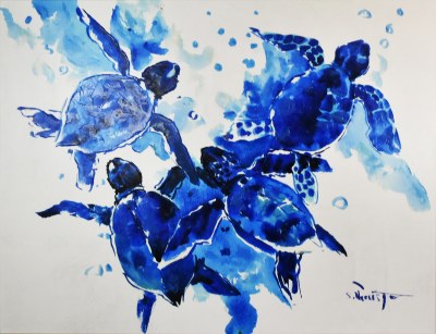 45" x 60" Four Blue Turtle Canvas