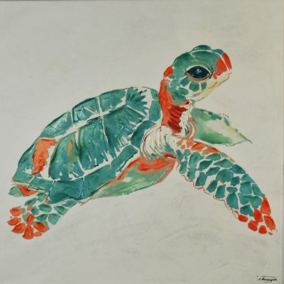 32" Square Aqua and Coral Turtle Canvas 2