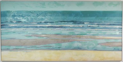30" x 60" Empty Low Tide Beach Canvas in White Frame