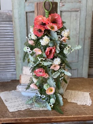 26" Faux Coral and White Flower Drop