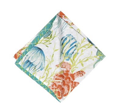 20" Square Multicolor Sea Life Paradise Sound Reversible Fabric Napkin