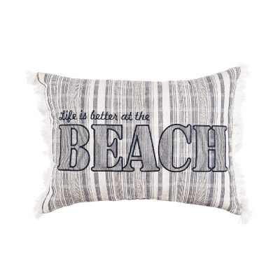 13" x 18" Life is Better At The Beach Blue Striped Pillow