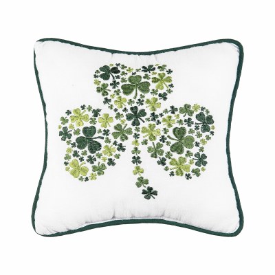 10" Square Embroidered Shamrock Pillow