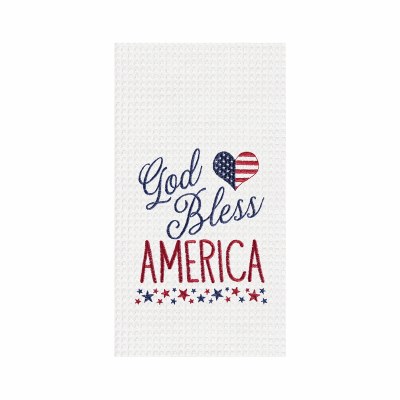 27" x 18" God Bless America Star Waffle Kitchen Towel