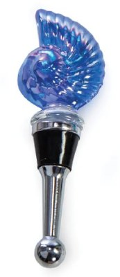 4" Blue Glass Nautilus Shell Bottle Stopper