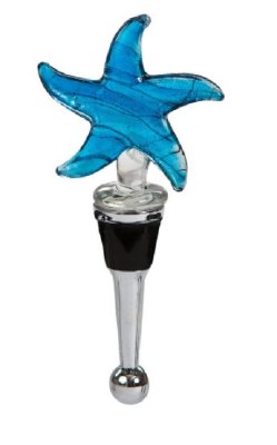 4" Blue Glass Starfish Bottle Stopper