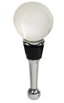 4" White Glass Tennis Ball Bottle Stopper