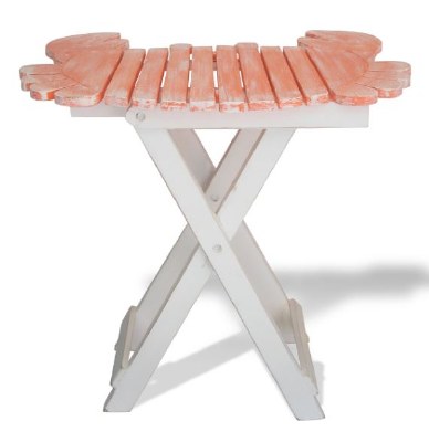 20" Wood Slat Coral Crab Top With White Wood Legs Folding Table