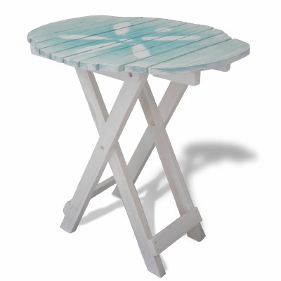 20" Wood Slat Aqua Sand Dollar Top With White Wood Legs Folding Table