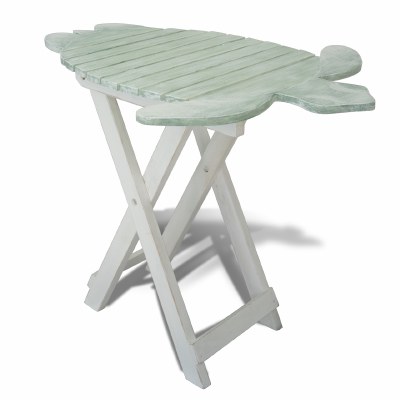 20" Wood Slat Green Sea Turtle Top With White Wood Legs Folding Table