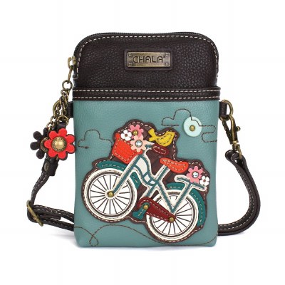 8" Teal Floral Bicycle Cellphone Crossbody Purse