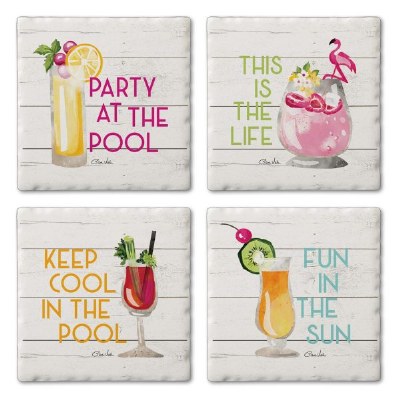 Set of Four Tumbled Tile Pool Drink Coasters