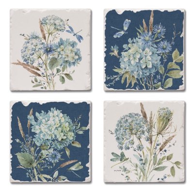 Set of Four Tumbled Tile Bohemian Blue Flowers Costers