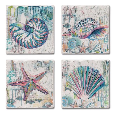Set of Four Tumbled Tile Jewels of the Sea Coasters