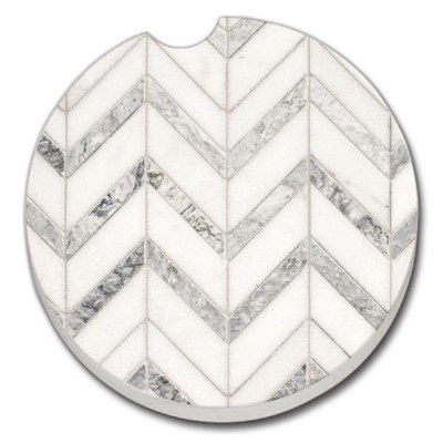 White and Gray Chevron Car Coaster