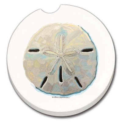 Beige and Blue Sand Dollar Car Coaster