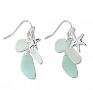 Silver Toned Starfish and Seaglass Earrings