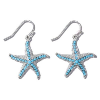 Silver Toned Skinny Turquoise Starfish Earrings